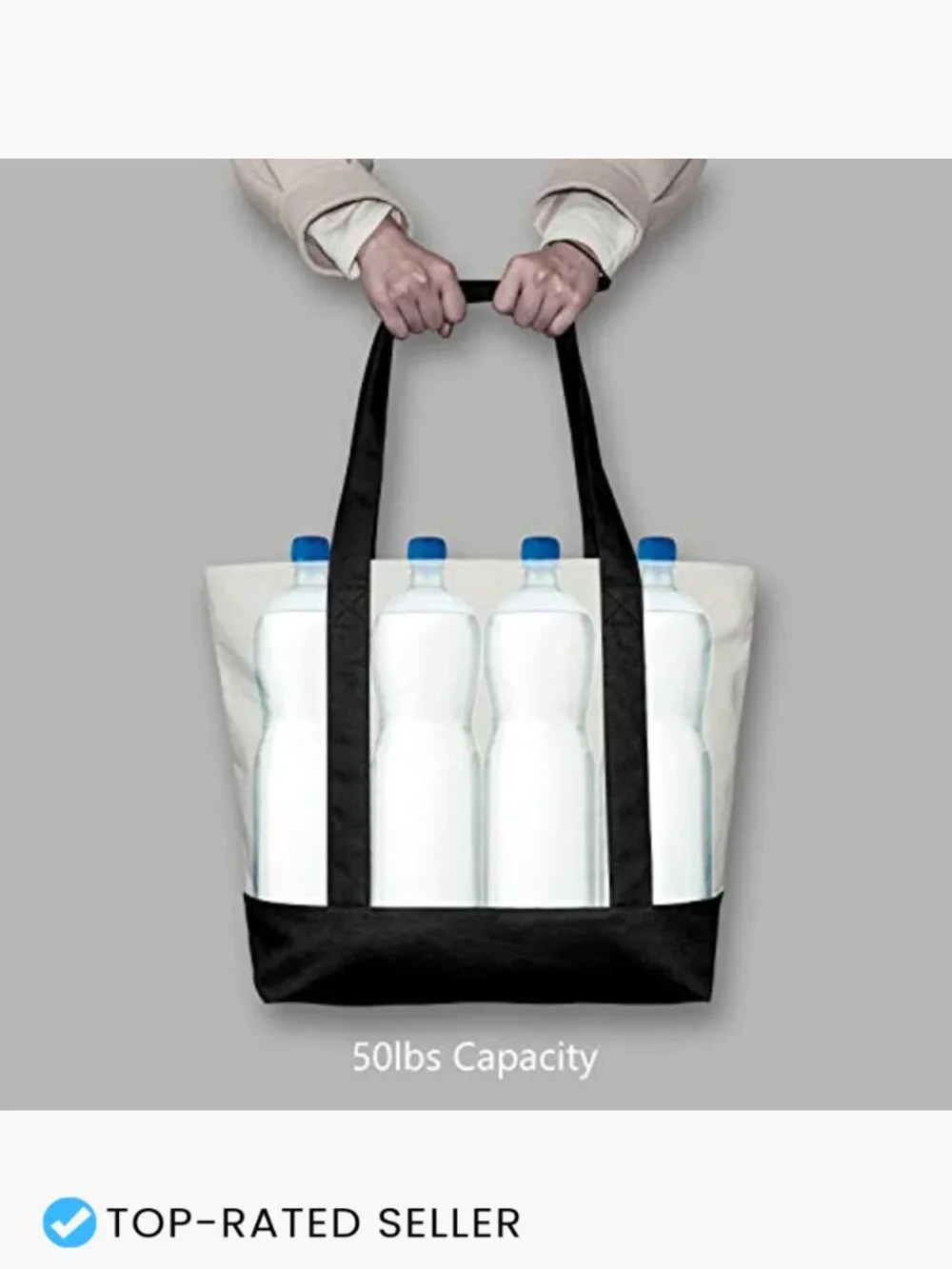Canvas Tote Bag with External Pocket Reusable Grocery Shopping Top Zipper